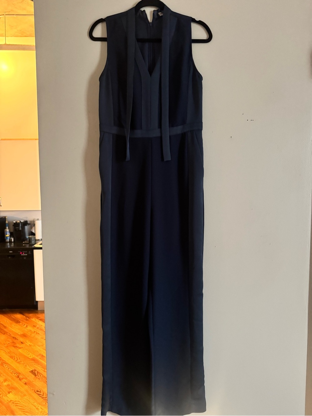 Banana Republic Sleeveless Navy V-Neck Tie-Neck Jumpsuit